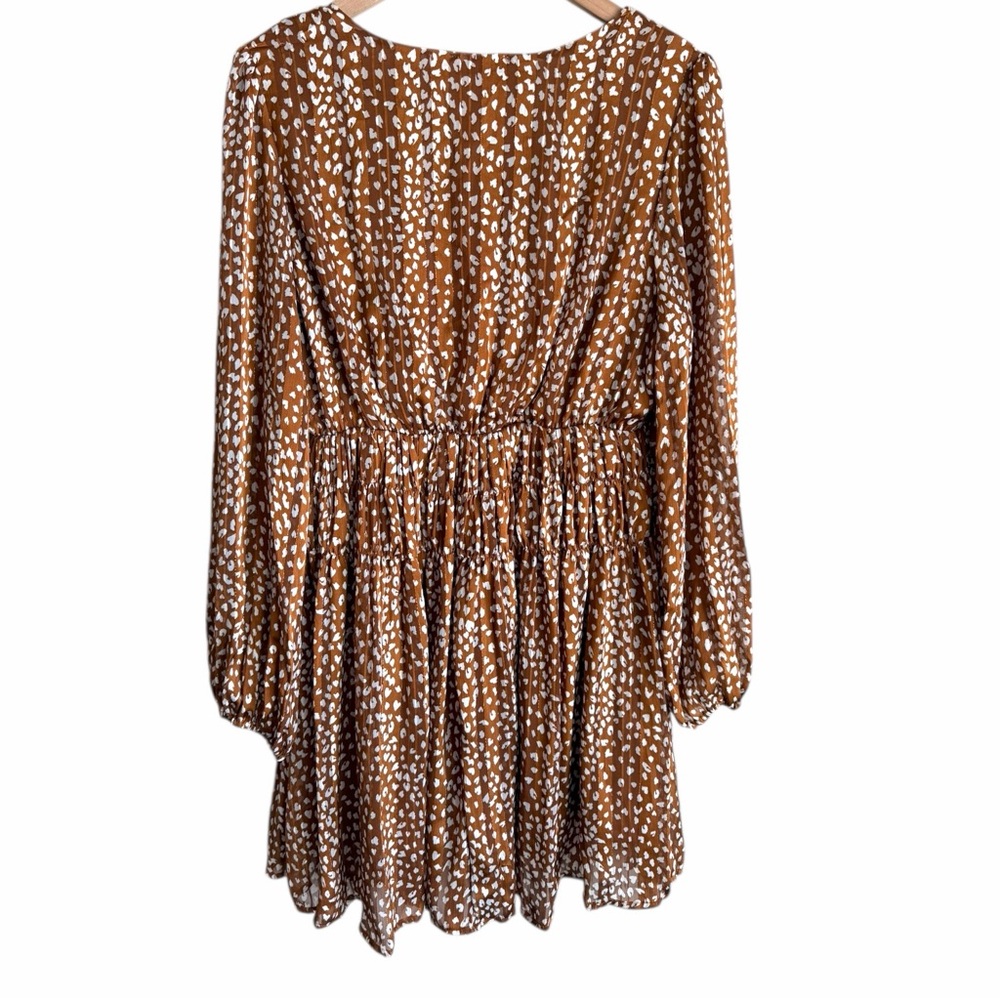 Umgee Boutique Metallic Leopard Long Sleeve Babydoll Dress Size Large - Picture 6 of 6